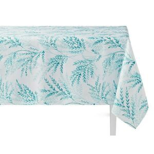 Maiden Hair Tablecloth White Teal Botanical Leaves Fabric 52x70-in Kitchen NEW